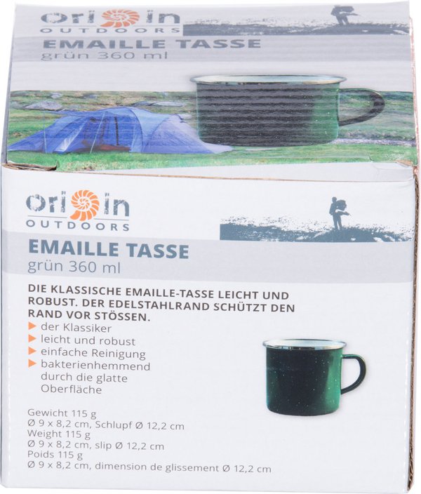 Origin Outdoors Emaillebecher mit Edelstahlrand 360ml grün